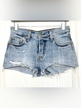 Levi's 501 Original High Rise Cut Off Denim Shorts W25 Waveline Wash Streetwear